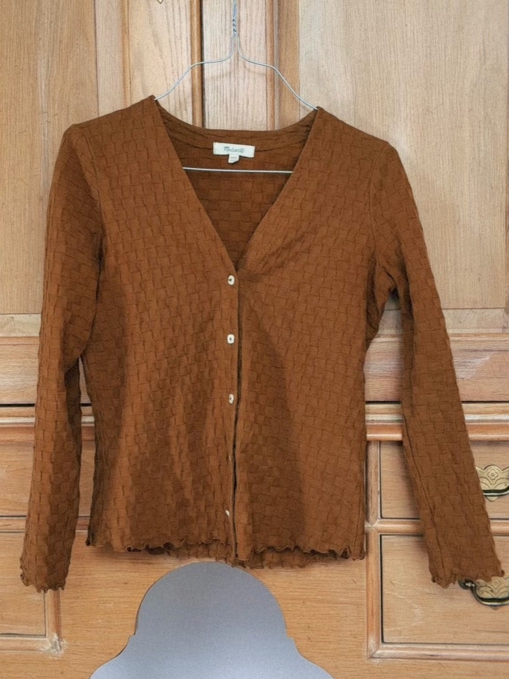 Madewell V-Neck Checkerboard Cotton Jacquard Cardigan (XXS)